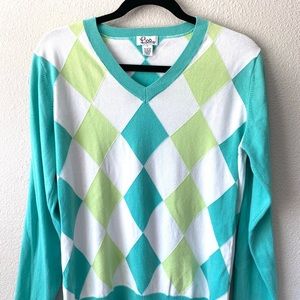 Lilly Pulitzer Teal and Lime Green V-neck size L